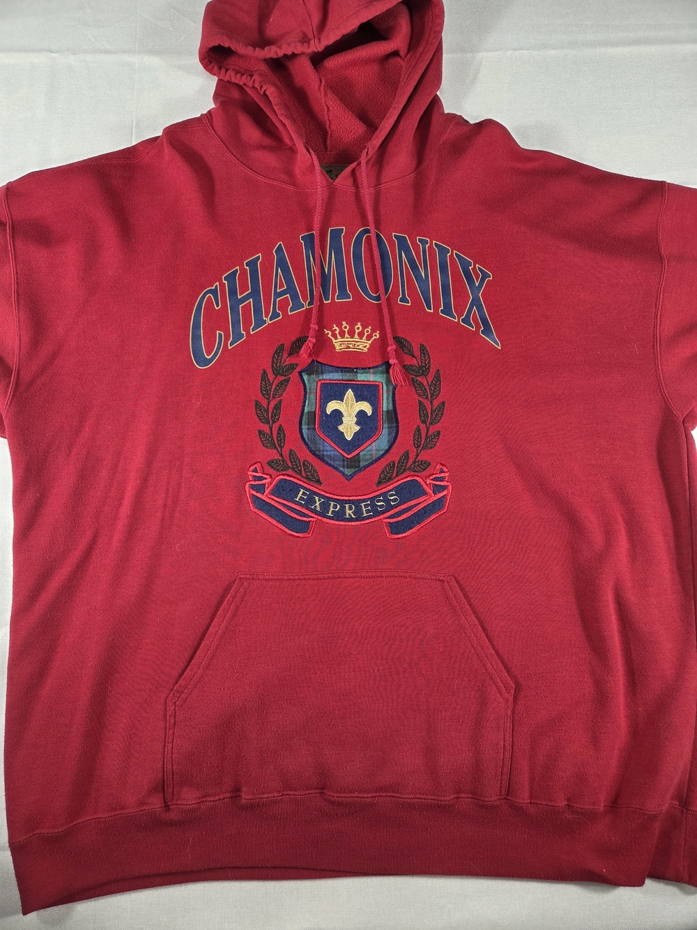 Vintage Express Chamonix Crest Hoodie L Fits XXL Red Y2K
